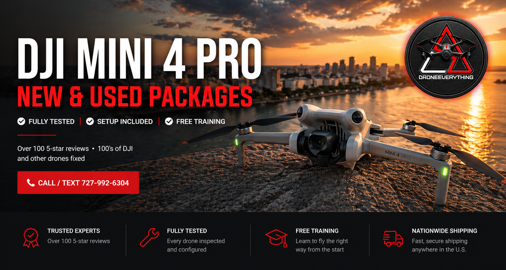 DJI Mini 4 Pro new and used packages for sale at DroneEverything in Palm Harbor Florida