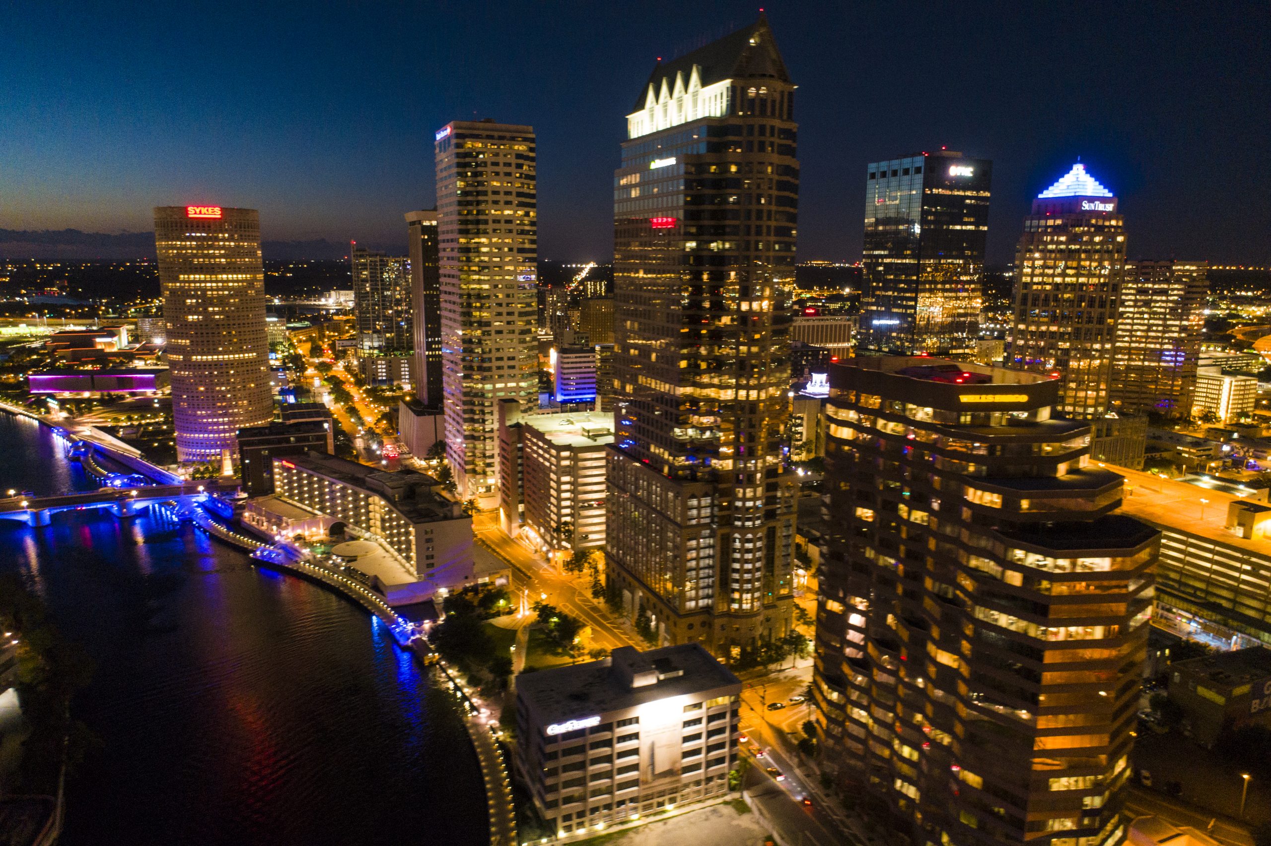 Tampa skyline night drone photo by DroneEverything.net